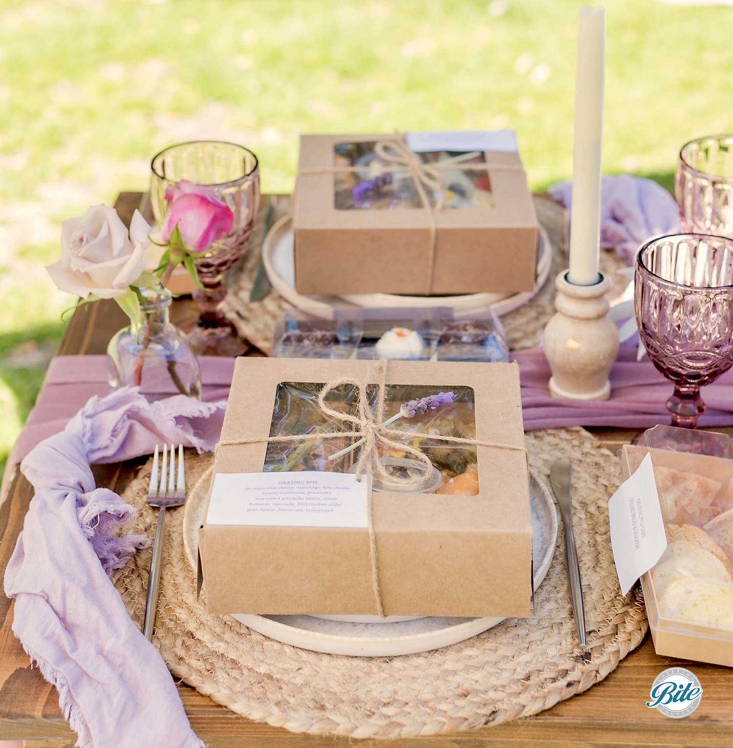 Grazing platters in individual portioned boxes Bite Catering Los Angeles